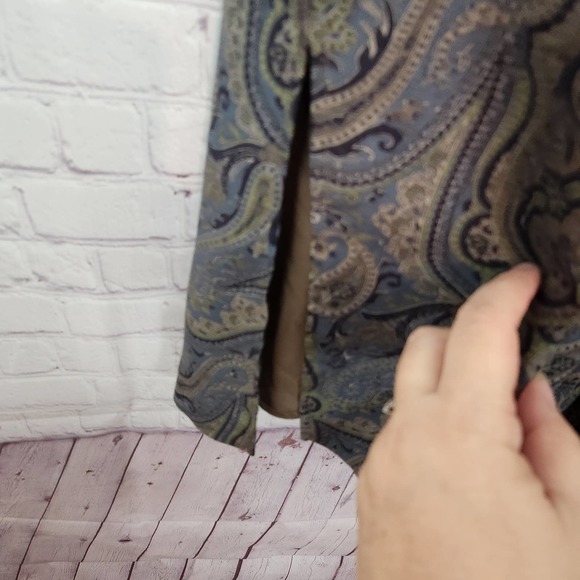 Vintage Geiger Women's Pleated Blue & Green Paisley Maxi Skirt 38 (S) - Picture 5 of 11